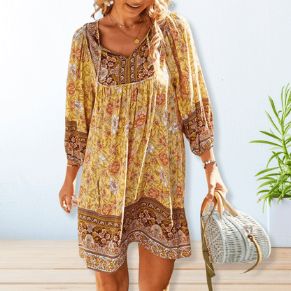 Levoire | Robe Boho Imprimée Pour Femmes Jaune