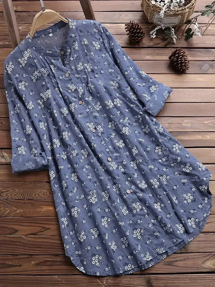 Levoire | Robe À Manches Longues Avec Motif Floral Pour Femmes Bleu