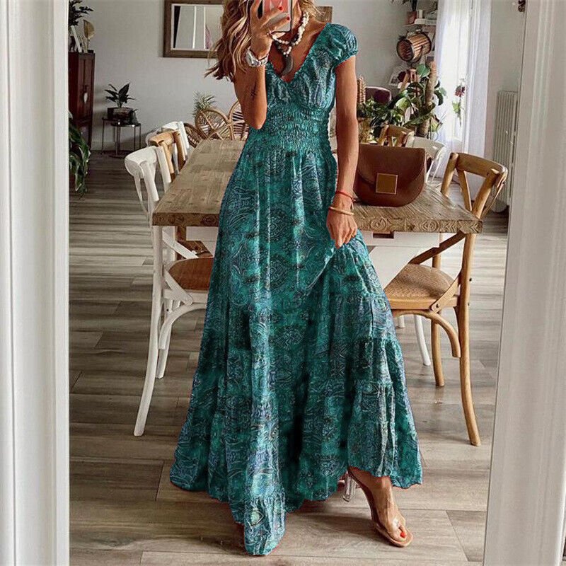 Levoire | Robe Maxi Boho Fluide Pour Femmes Vert