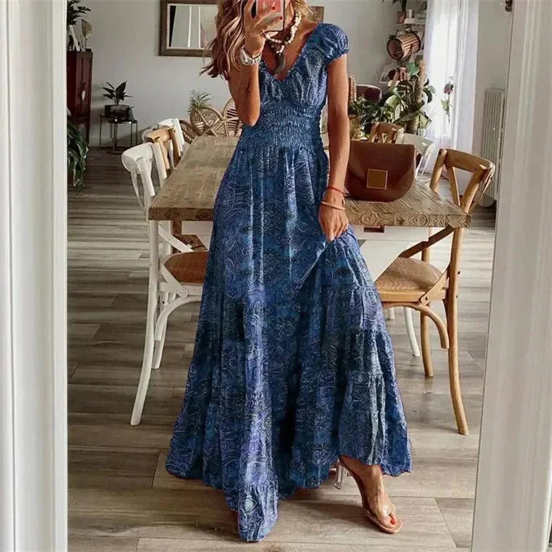 Levoire | Robe Maxi Bohème Pour Femmes Bleu