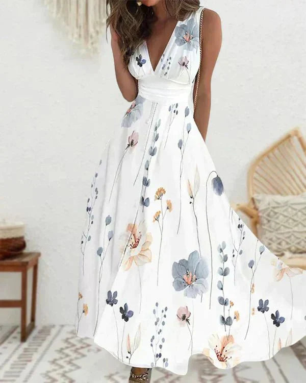 Levoire | Robe Florale Avec Décolleté En V Pour Femmes Gris