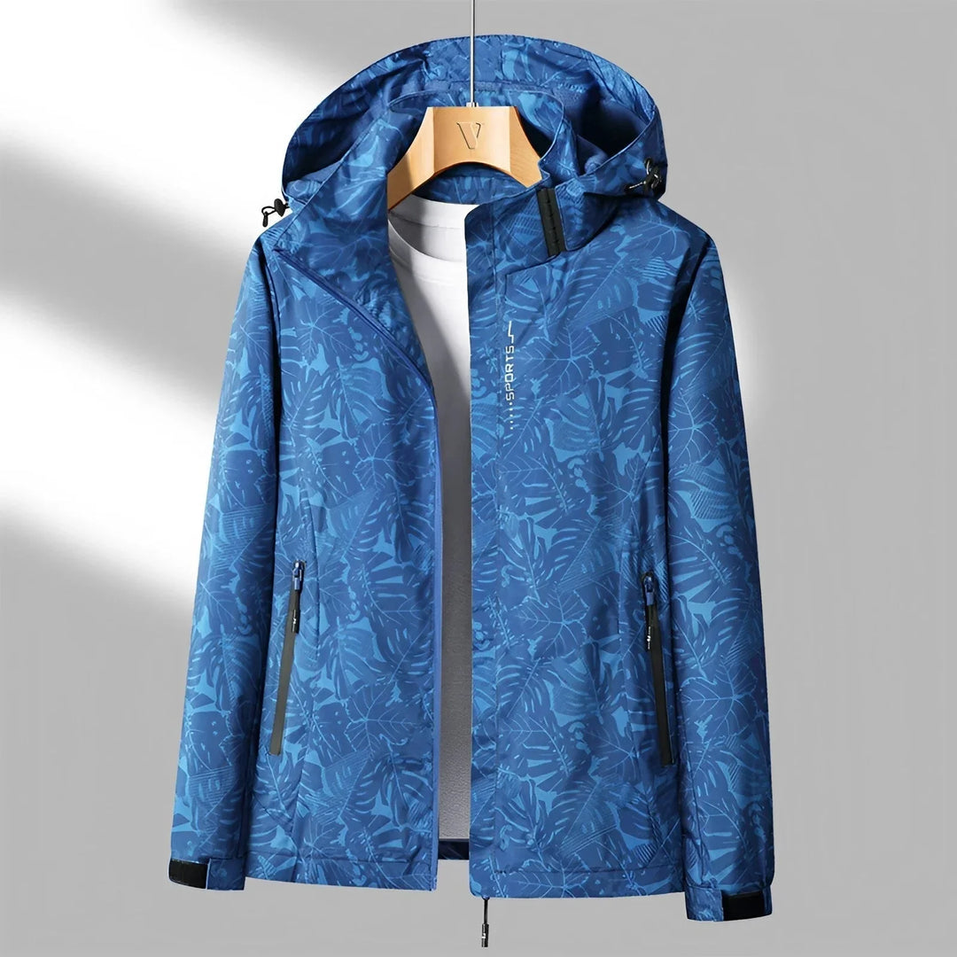 Levoire | Veste Imperméable à Capuche Imprimée Manches Longues Bleu foncé