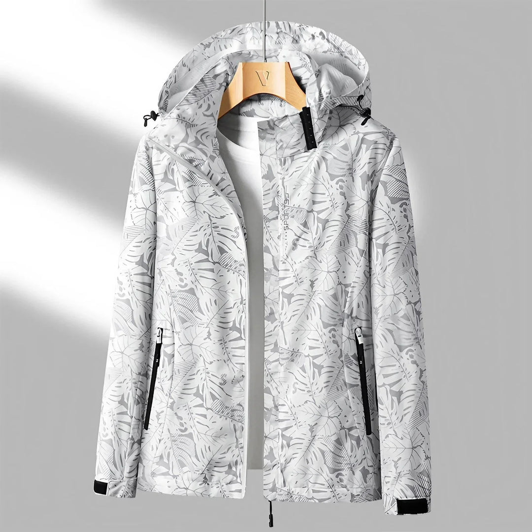 Levoire | Veste Imperméable à Capuche Imprimée Manches Longues Blanc