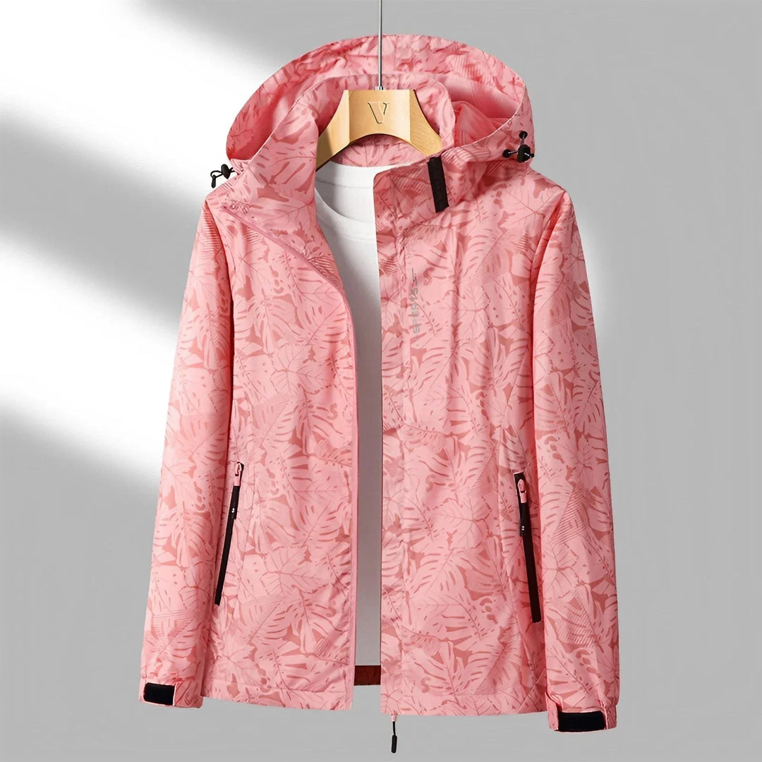 Levoire | Veste Imperméable à Capuche Imprimée Manches Longues Rose