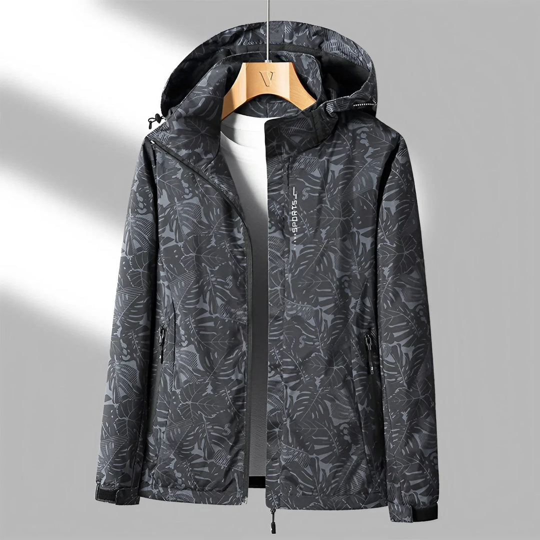 Levoire | Veste Imperméable à Capuche Imprimée Manches Longues Noir