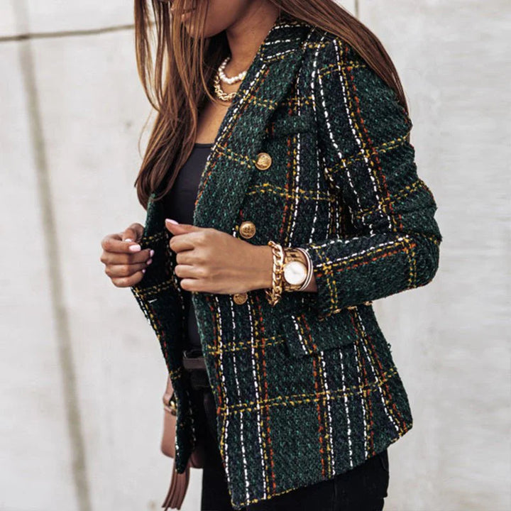 Levoire | Pull en tricot à motif à carreaux pour femmes à manches longues Vert foncé