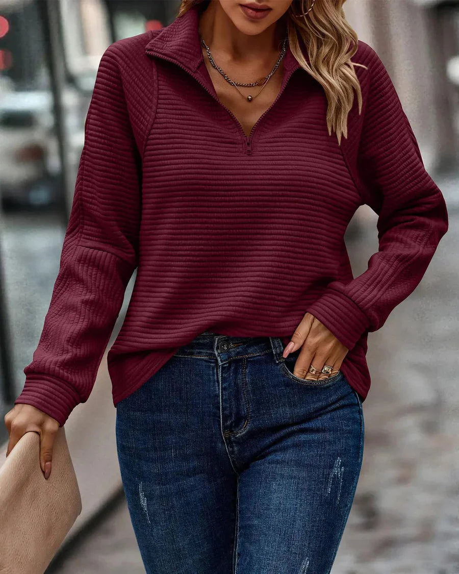 Levoire | Pull femme à col en V zippé manches longues Rot