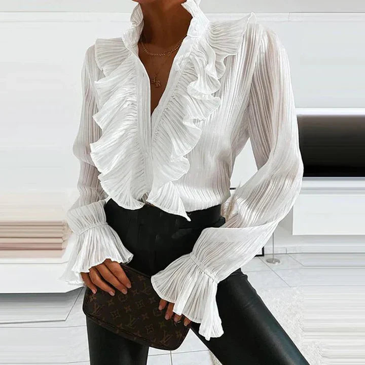 Levoire | Élégante blouse détails volants manches longues Blanc