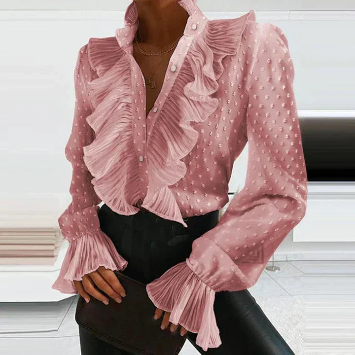 Levoire | Élégante blouse détails volants manches longues Rose