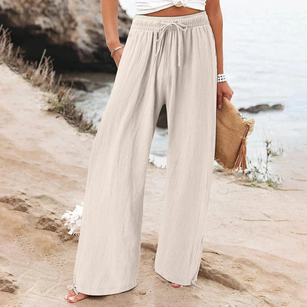 Levoire | Pantalon en Lin Décontracté Femme Chic Minimaliste Beige