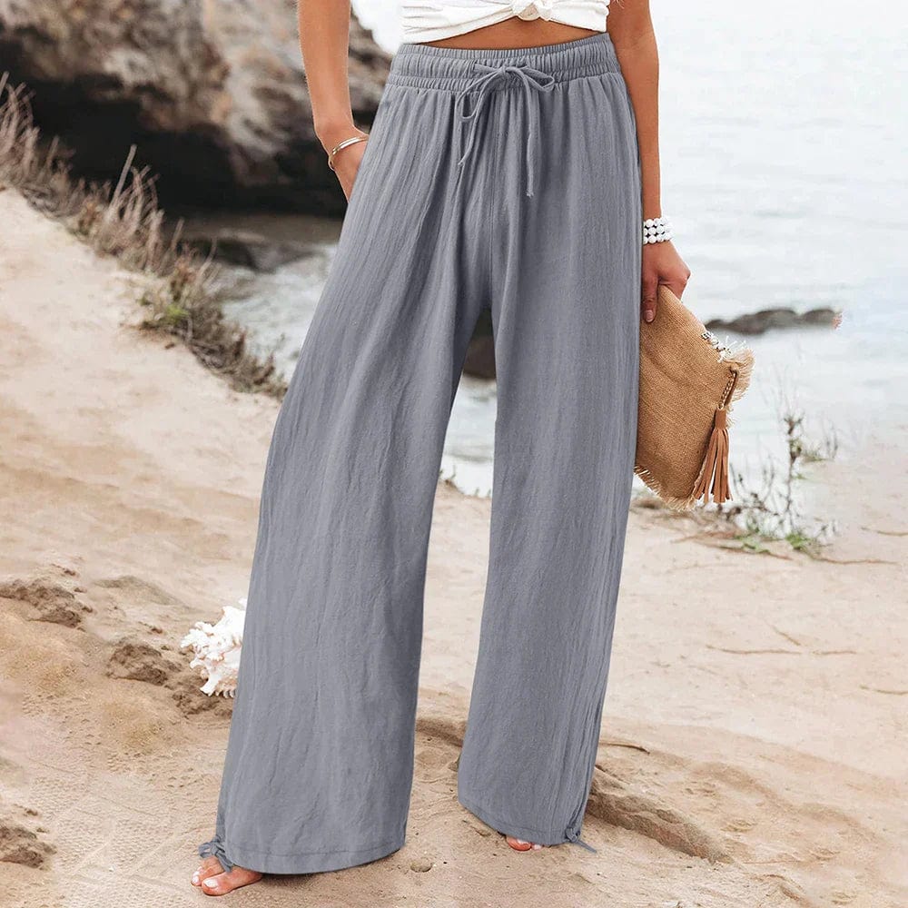 Levoire | Pantalon en Lin Décontracté Femme Chic Minimaliste Harmaa