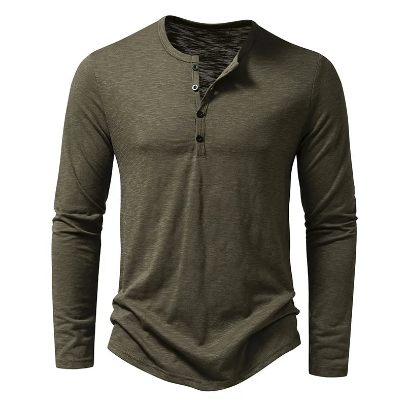 Levoire | T-Shirt Long À Boutons Pour Homme Vert Armée