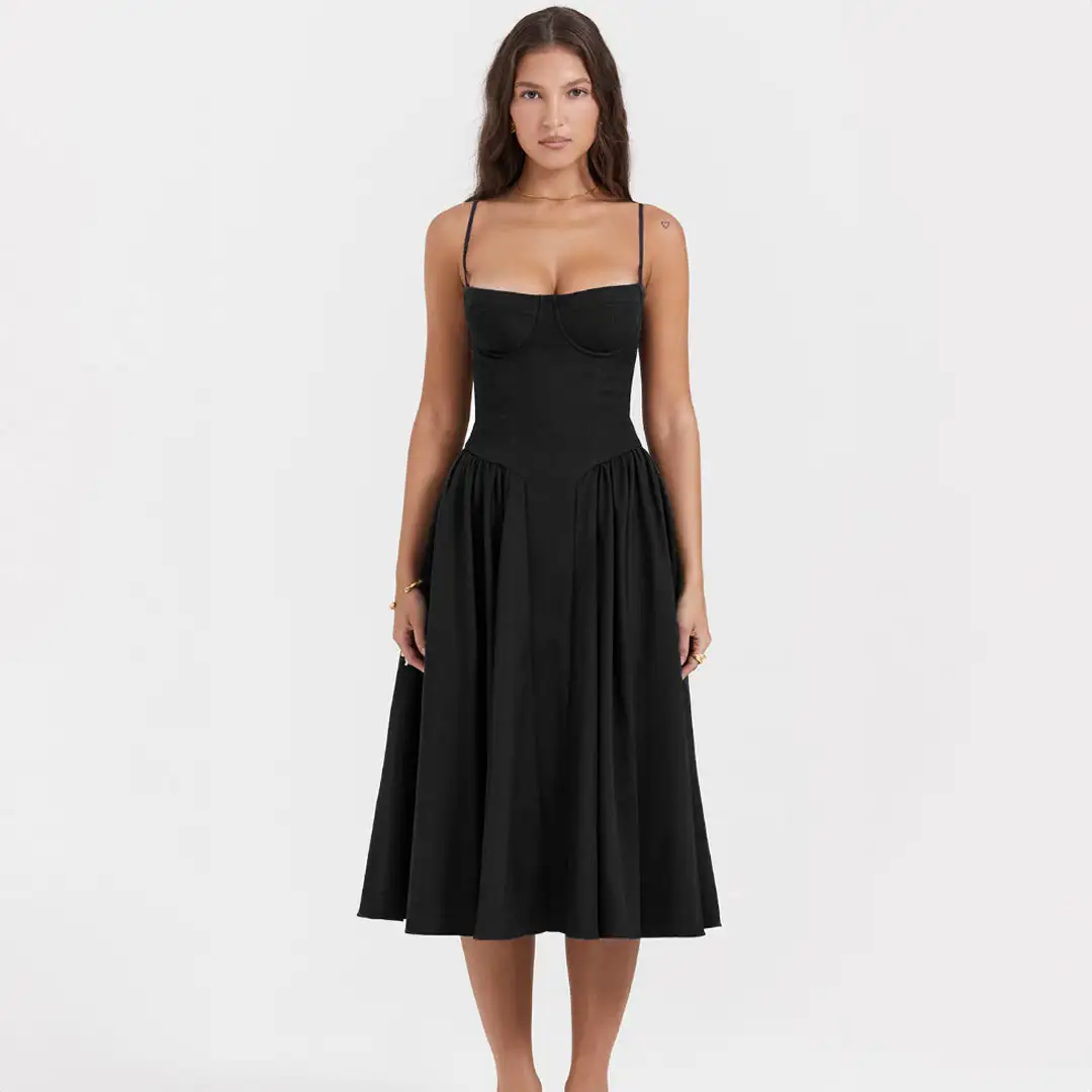 Levoire | Robe Longue Effet Satiné Noir