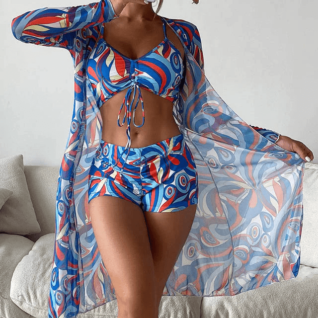 Levoire | Bikini 3 Pièces avec Cardigan Bleu