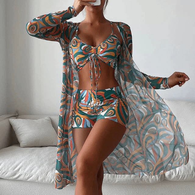 Levoire | Bikini 3 Pièces avec Cardigan Vert foncé