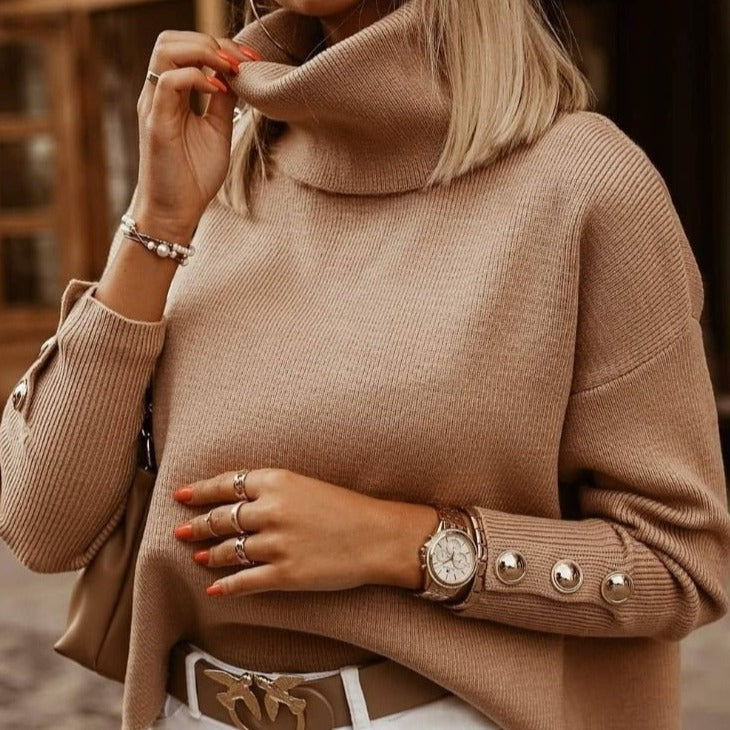 Levoire | Pull Élégant Et Tendance Avec Col Haut Khaki