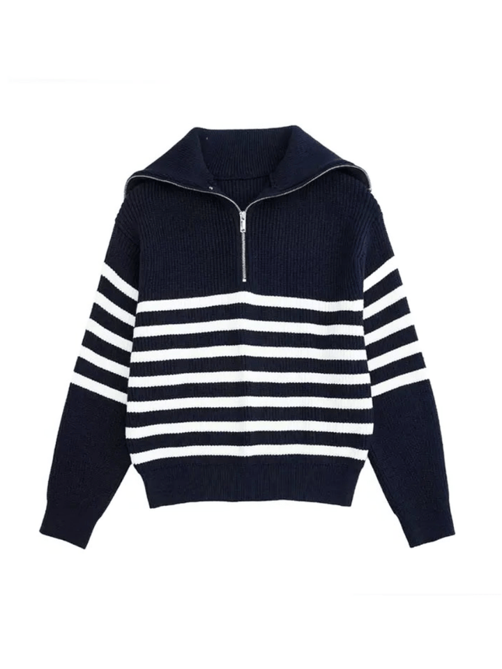 Levoire | Veste Femme Boutons Décontractée Chic Bleu avec des bandes blanches