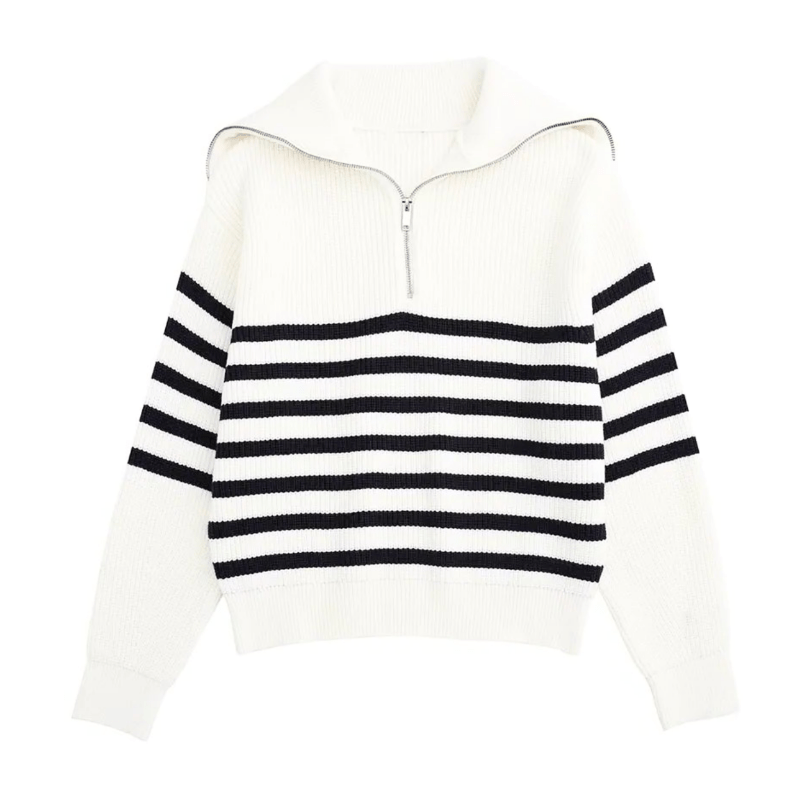 Levoire | Veste Femme Boutons Décontractée Chic Blanc avec des rayures bleues