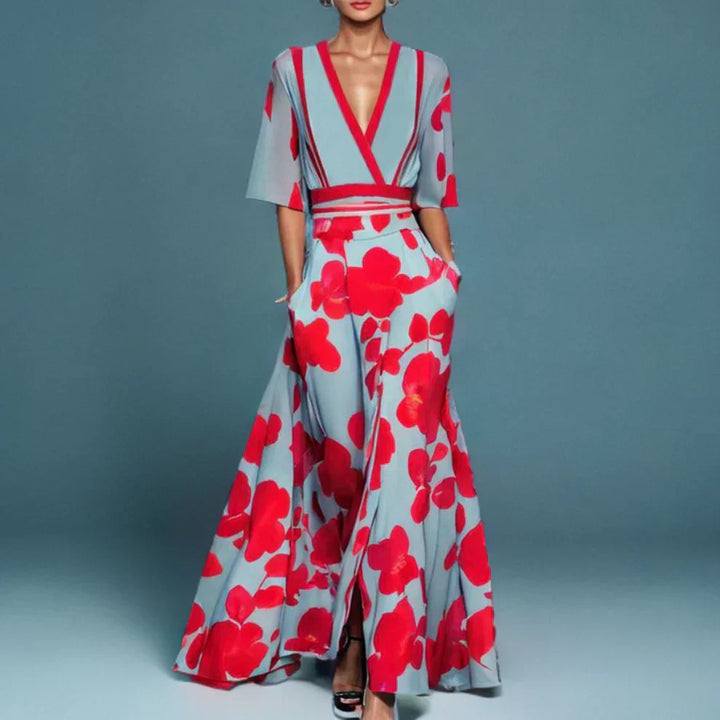 Levoire | Robe Maxi Portefeuille Avec Imprimé Floral Audacieux Pour Femmes Rot