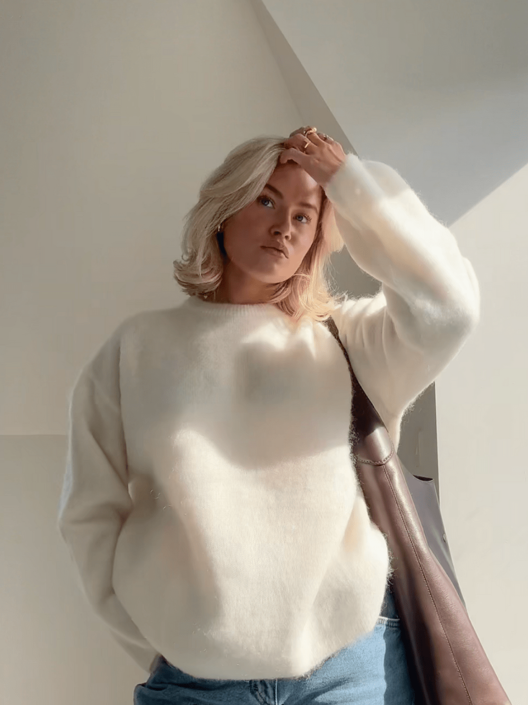 Levoire | Pull doux avec col rond Sweatshirt pour dames Jumper Gilet Crème
