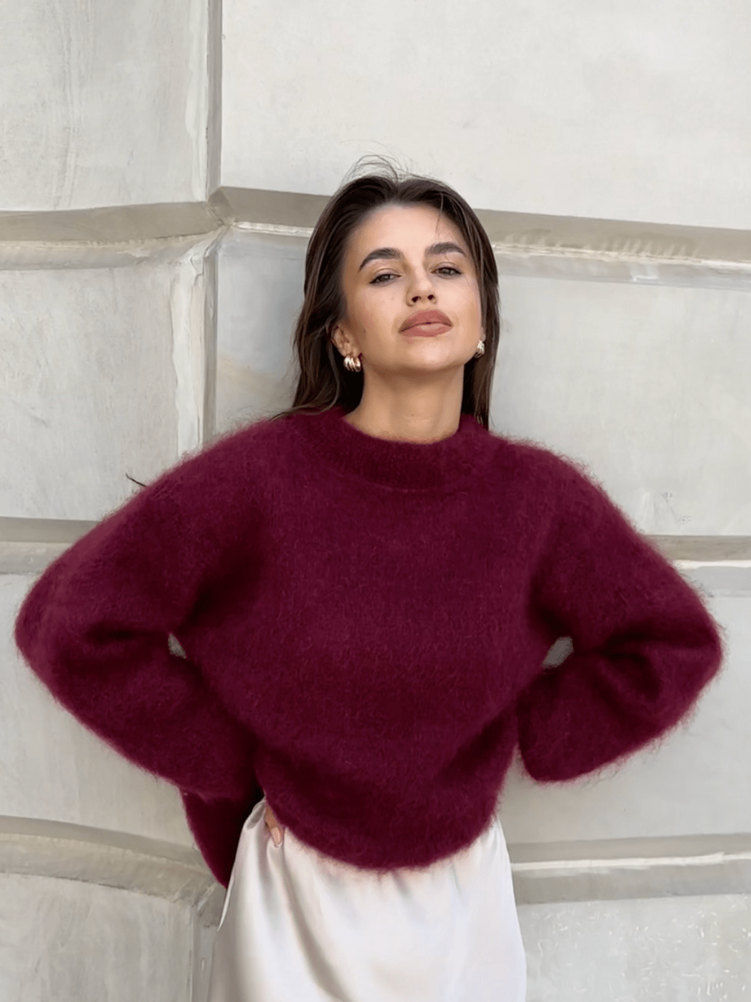 Levoire | Pull doux avec col rond Sweatshirt pour dames Jumper Gilet Bourgogne