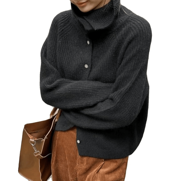 Levoire | Pull à col roulé classique pour femmes, cardigan Noir
