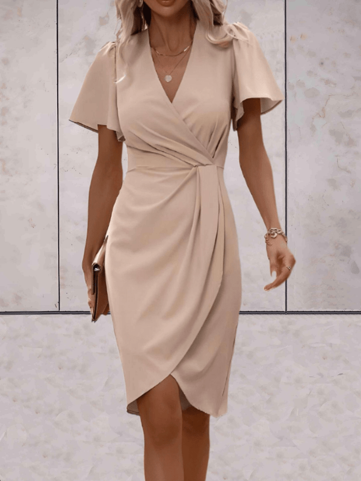 Levoire | Robe enveloppante classique pour femmes avec décolleté en V classique et élégant Beige