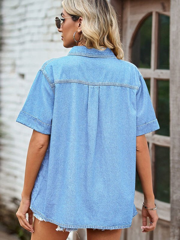 Levoire | Nouvelle chemise en jean mince polyvalente à manches courtes haut décontracté
