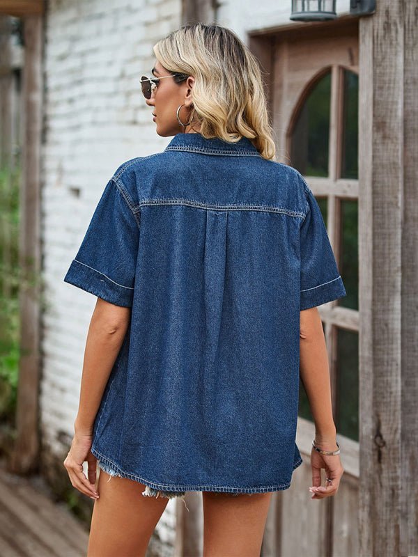 Levoire | Nouvelle chemise en jean mince polyvalente à manches courtes haut décontracté