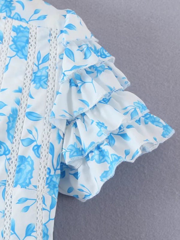 Levoire | Nouvelle mode européenne et américaine Tempérament petite fraîche robe à fleurs à couches décolleté en V