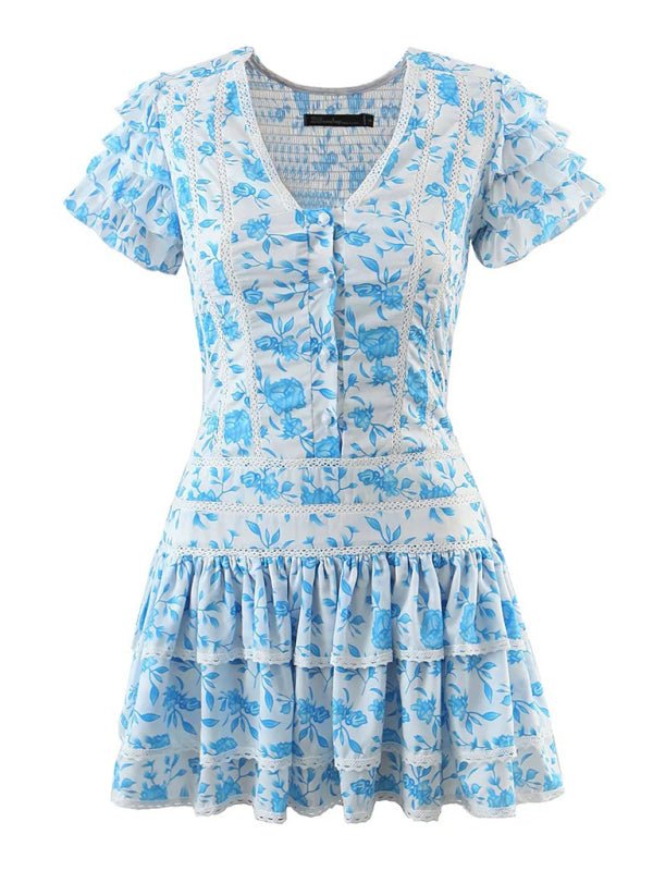 Levoire | Nouvelle mode européenne et américaine Tempérament petite fraîche robe à fleurs à couches décolleté en V