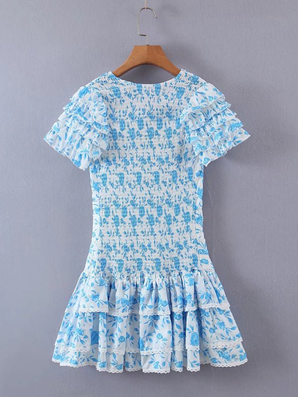 Levoire | Nouvelle mode européenne et américaine Tempérament petite fraîche robe à fleurs à couches décolleté en V