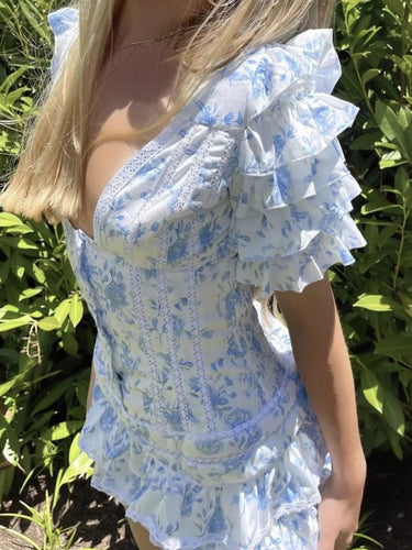 Levoire | Nouvelle mode européenne et américaine Tempérament petite fraîche robe à fleurs à couches décolleté en V