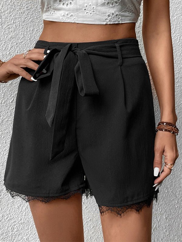 Levoire | Nouveau pantalon large décontracté femme à lacets taille haute shorts Noir