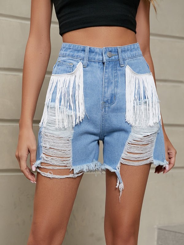 Levoire | Nouvelle personnalité frange denim lavé shorts Ciel bleu azur