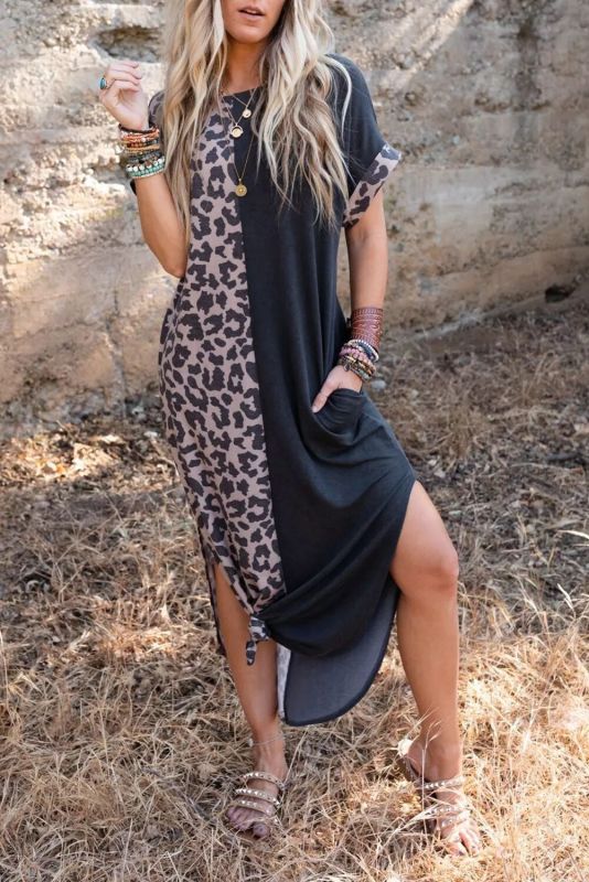 Levoire | Nouvelle Tendance Urbaine Femme Col Rond Paquet Hanches Robe Longue Noir