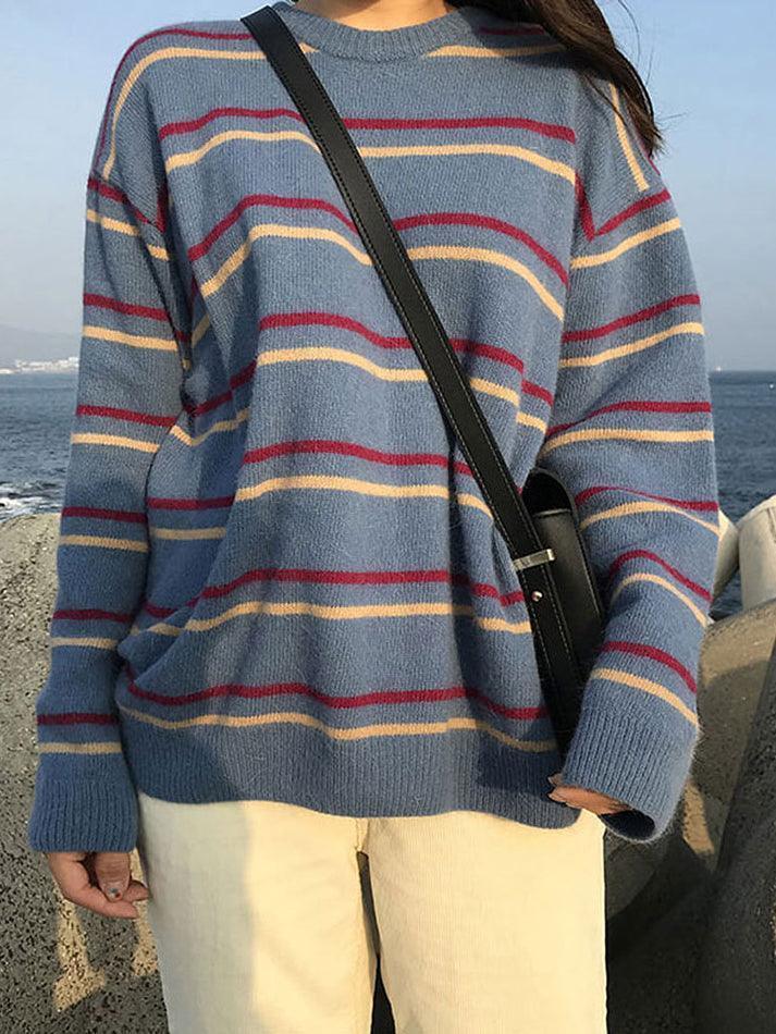 Levoire | Nouveau Pull Rayé Étudiant Bleu Taille unique