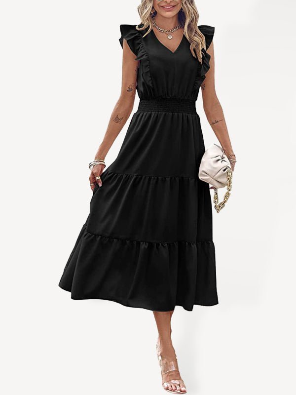Levoire | Nouveau style sans bretelles à décolleté en V robe à taille cintrée avec trois jambes Musta