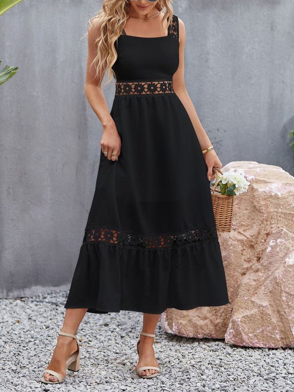 Levoire | Nouveau style uni trou pointu couture col carré sans manches robe à bandes