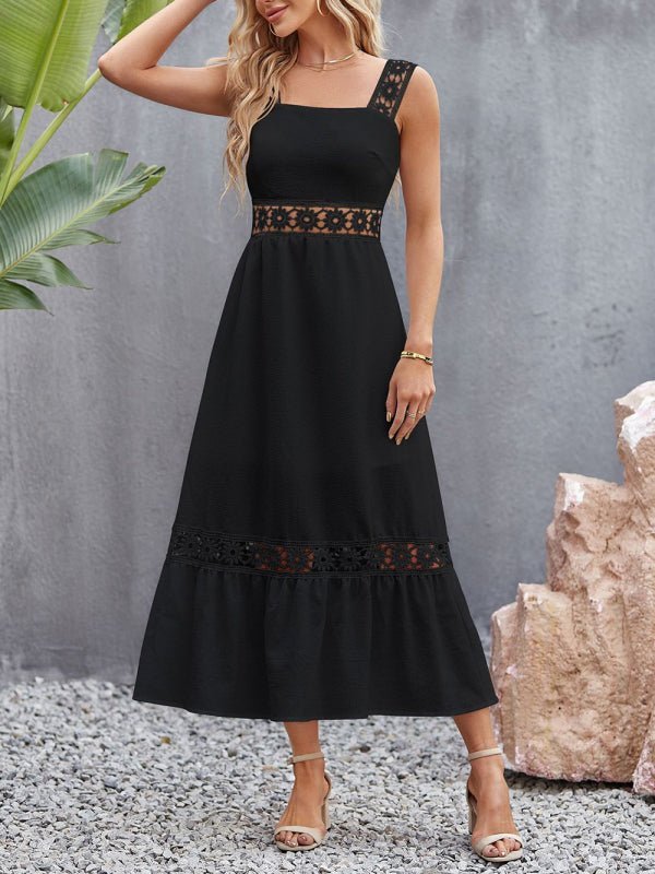 Levoire | Nouveau style uni trou pointu couture col carré sans manches robe à bandes