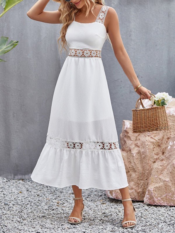 Levoire | Nouveau style uni trou pointu couture col carré sans manches robe à bandes