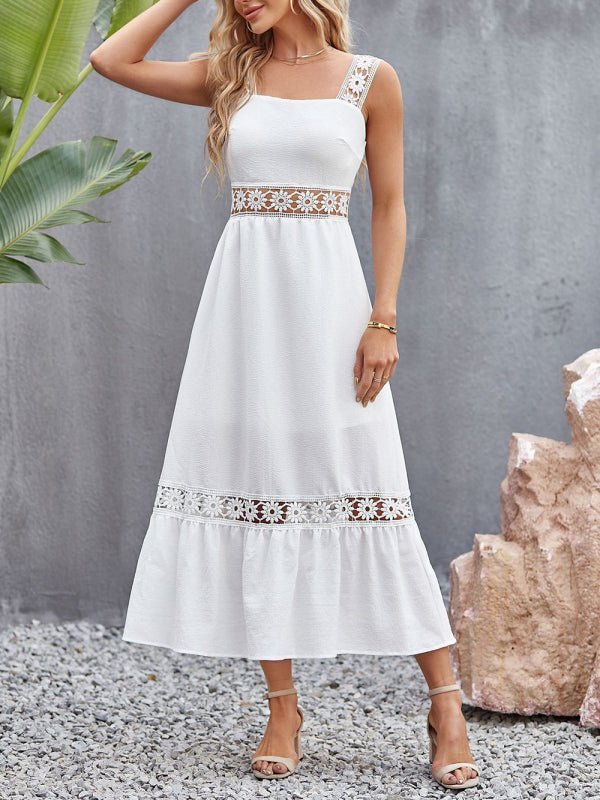Levoire | Nouveau style uni trou pointu couture col carré sans manches robe à bandes