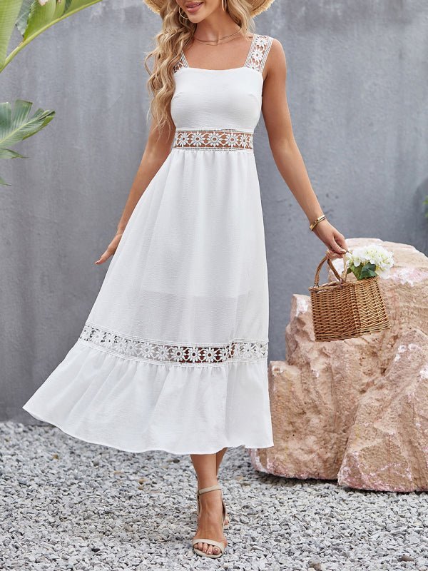 Levoire | Nouveau style uni trou pointu couture col carré sans manches robe à bandes