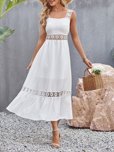 Levoire | Nouveau style uni trou pointu couture col carré sans manches robe à bandes