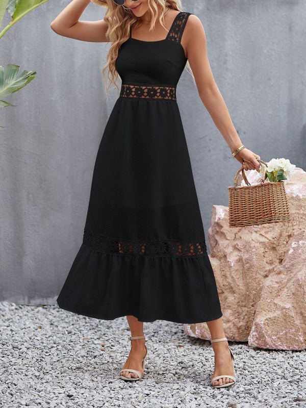 Levoire | Nouveau style uni trou pointu couture col carré sans manches robe à bandes