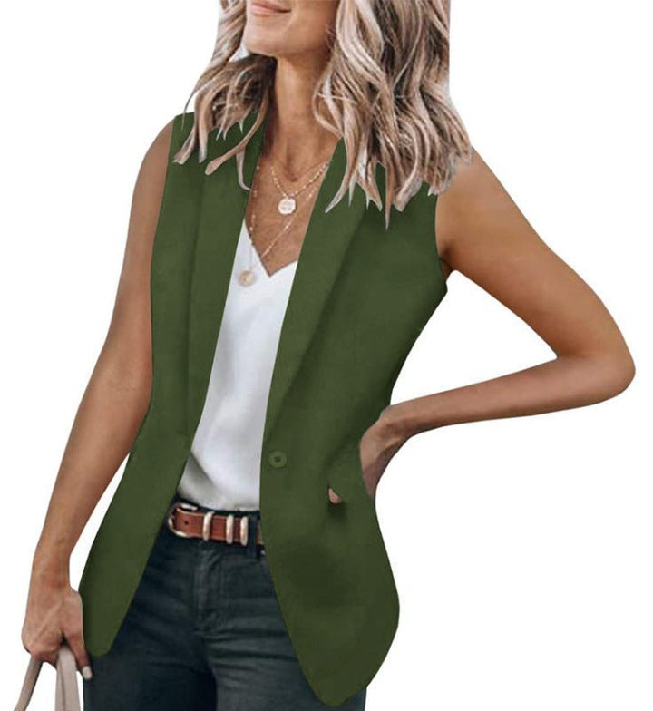 Levoire | Nouveau tempérament gilet sans manches robe coloris uni col de robe cardigan ample vêtements pour femmes Olive vert