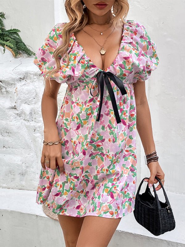 Levoire | Nouvelle robe femme Deep V sexy douce et épicée robe de fée imprimée