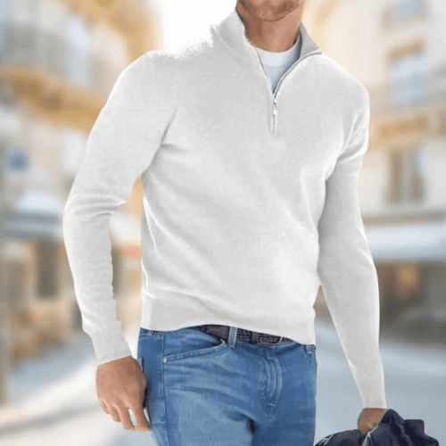 Levoire | Pull homme avec zip Confortable Chaud Élégant Décontracté Automne Blanc