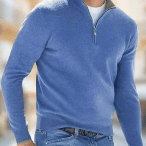 Levoire | Pull homme avec zip Confortable Chaud Élégant Décontracté Automne Bleu