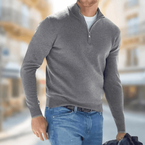 Levoire | Pull homme avec zip Confortable Chaud Élégant Décontracté Automne Gris